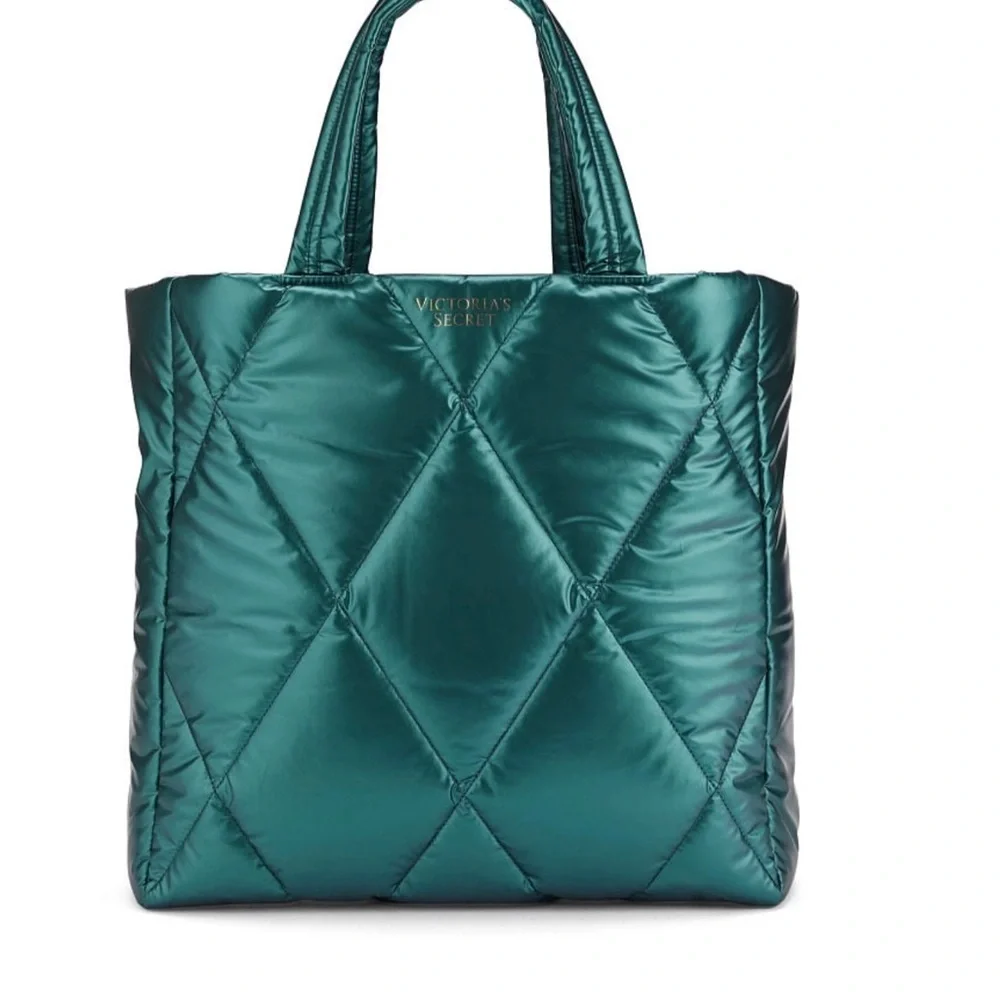 Victoria secret turquoise puffer tote bag